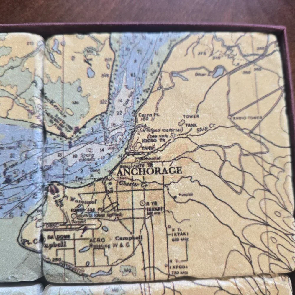 Screen Craft Tile Works Botticino Tumbled Marble Coaster of Alaska Anchorage.